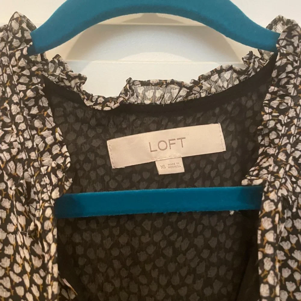 LOFT Floral Ruffle Tie Neck Blouse - Picture 3 of 4